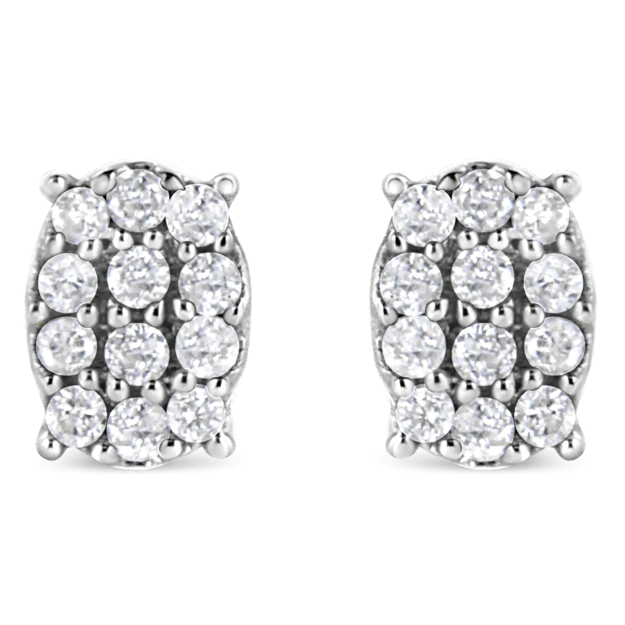 Round Diamond Oval Shaped Cluster Stud Earrings