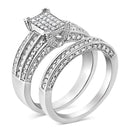 925 Sterling Silver 3/4 Cttw Prong Set Round Diamond Composite Engagement Ring and Band Set (I-J Color, I3 Clarity)