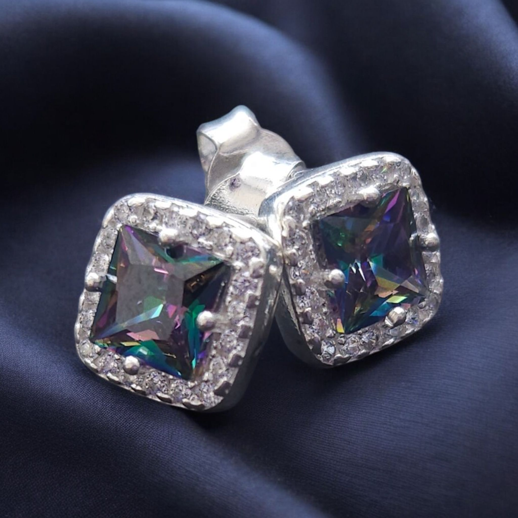 Square Cubic Zirconia Crystal Stud Earrings  