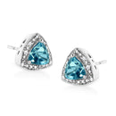 925 Sterling Silver 6x6 mm Trillion Cut Blue Topaz Gemstone and Diamond Accent Stud Earring (I-J Color, I1-I2 Clarity)