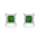 Miracle Set Princess-Cut Treated Green Diamond Stud Earrings