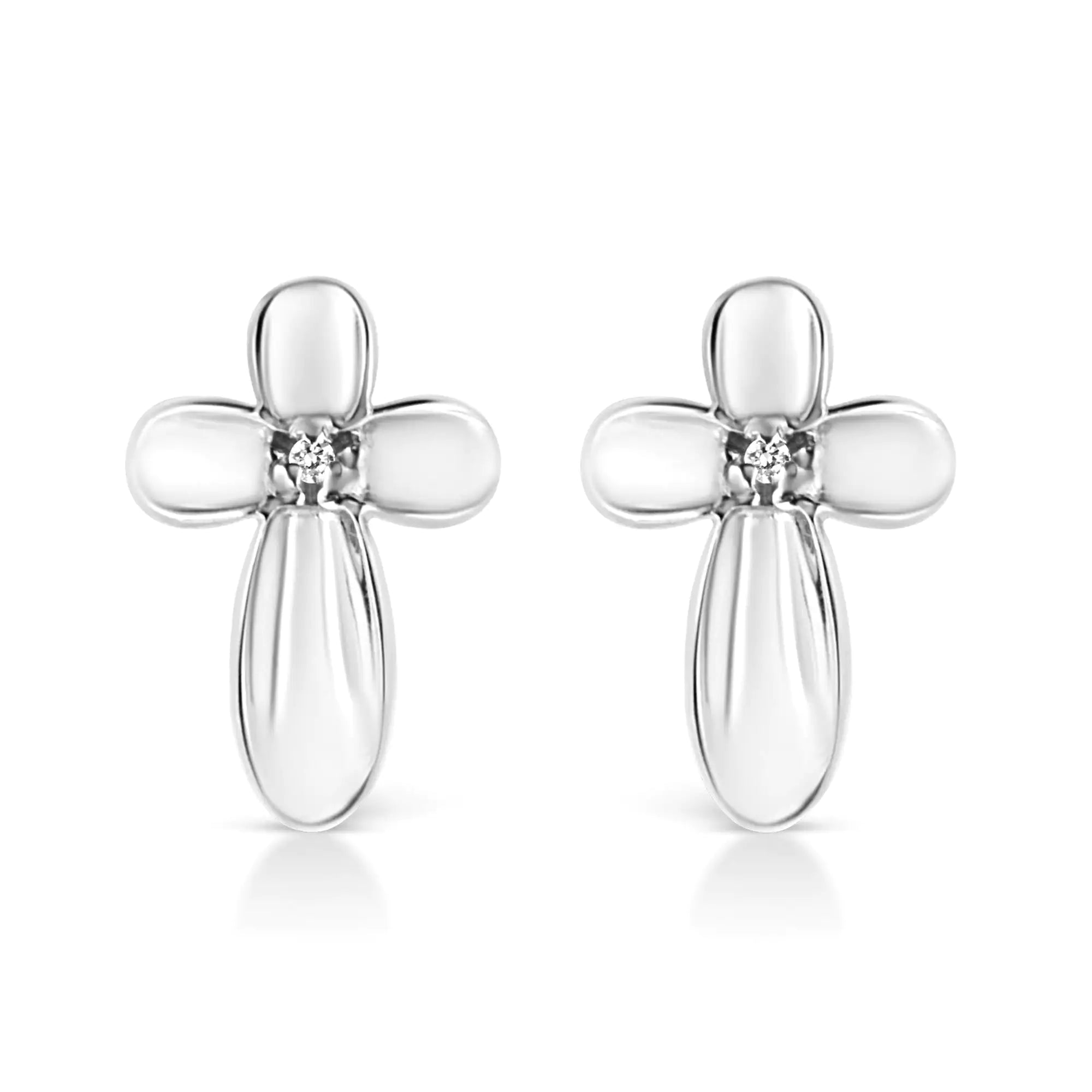 Prong Set Diamond Accent Floral Cross Stud Earring