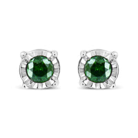 Rose Cut Treated Green Diamond Solitaire Stud Earrings