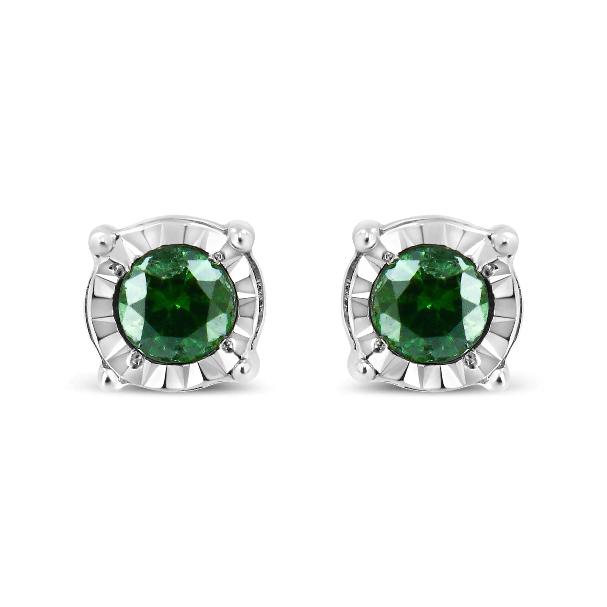 Rose Cut Treated Green Diamond Solitaire Stud Earrings