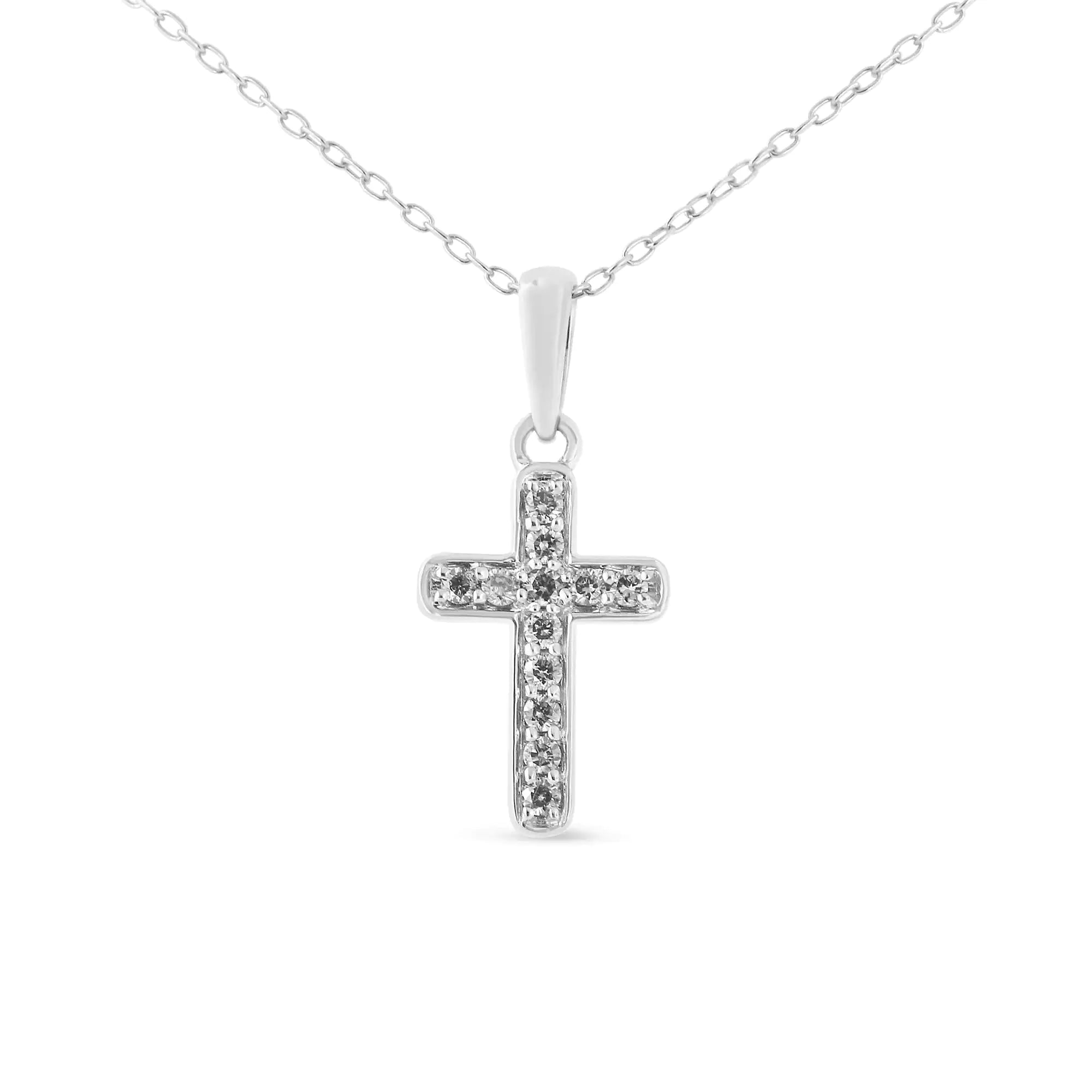 .925 Sterling Silver 1/4 Cttw Prong Set Round-Cut Diamond Cross 18" Pendant Necklace (J-K Color, I2-I3 Clarity)