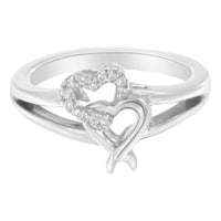 925 Sterling Silver Diamond Heart Accent Ring