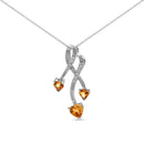 925 Sterling Silver 3-Stone Heart Shape Citrine and Diamond Accent Spiral Drop 18" Pendant Necklace (H-I Color, SI1-SI2 Clarity)