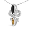 925 Sterling Silver Marquise Onyx and Citrine and Diamond Accent Fleur De Lis Pendant Necklace (H-I Color, SI1-SI2 Clarity) - 18"