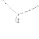 Round Diamond Lock Pendant Paperclip Chin Necklace