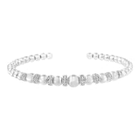 925 Sterling Silver 1/4 Cttw Diamond Rondelle Graduated Ball Bead Cuff Bangle Bracelet (I-J color, I2-I3 clarity) - Fits wrists up to 7 1/2 inches