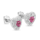 Pink Sapphire Diamond-Accented 5/8" Heart-Shaped Rope Stud Earrings 