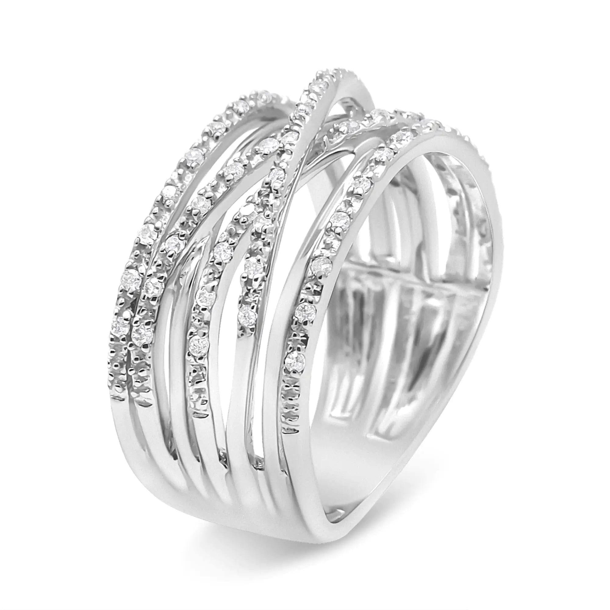 925 Sterling Silver 1/4 Cttw Round-Cut Diamond Bypass Crossover Ring (I-J Color, I1-I2 Clarity)