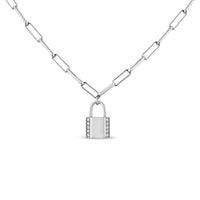 Round Diamond Lock Pendant Paperclip Chin Necklace