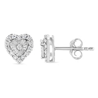 925 Sterling Silver 1/3 Cttw Miracle Set Round-Cut Diamond Heart Stud Earring (I-J Color, I2-I3 Clarity)