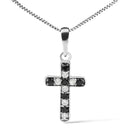 925 Sterling Silver 1/4 Round Natural Treated Black and White Diamond Cross Pendant NecklaceCttw Round Natural Treated Black and White Diamond Cross Pendant Necklace (Black and I-J Color, I3 Clarity)