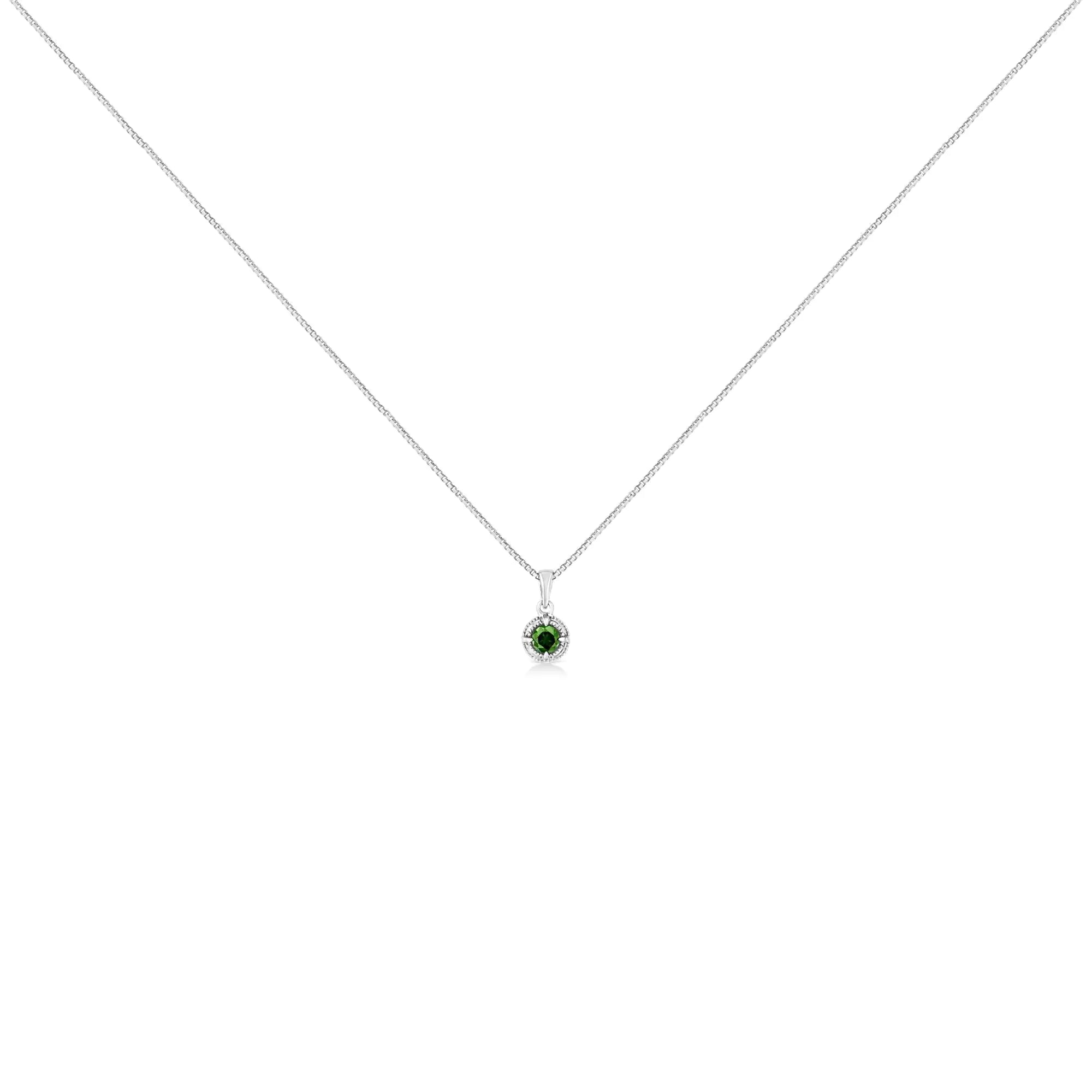 Treated Color Diamond Solitaire 18" Milgrain Pendant Necklace