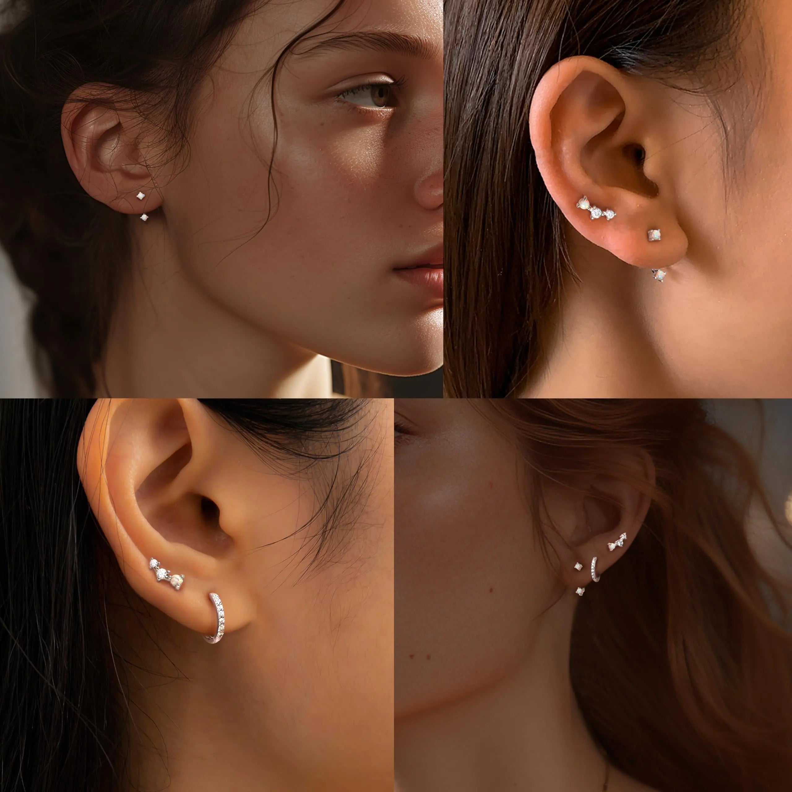 3 Pairs Earrings Set Piercing Stud Huggie Small Hoop Earrings